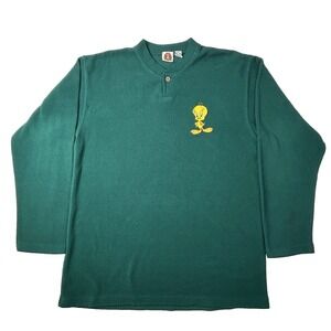 VTG '97 Looney Toons Tweety Bird Sweatshirt‎ Adult M Green Fleece Pullover Y2K